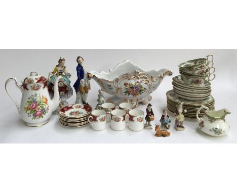 A mixed lot of ceramics to include two continental style figurines of a gentleman and lady, each approx. 23.5cmH, a Shelley '