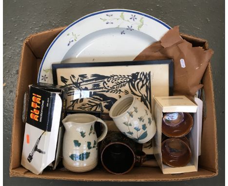 A mixed lot to include Ashleigh Pottery Cornwall sugar bowl and milk jug; a set of ramekins, meat plates, etc