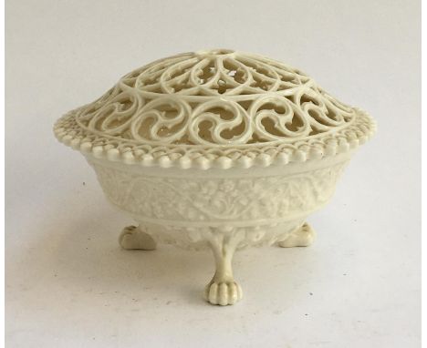 A Royal China Works Worcester pot pourri bowl glazed in white with floral design, marked to base 'G 846', 19.5cmD 