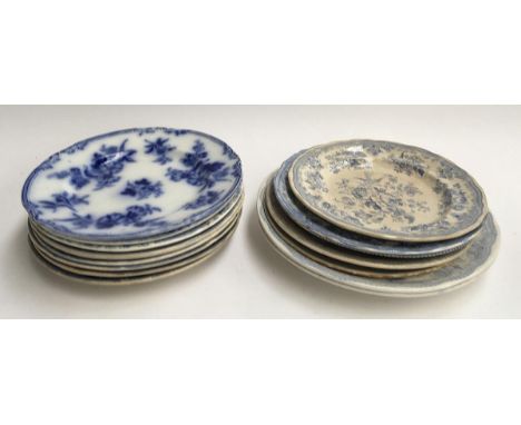 A collection of 15 blue and white plates, to include Asiatic Pheasant, Maling's Denon's Egypt etc 