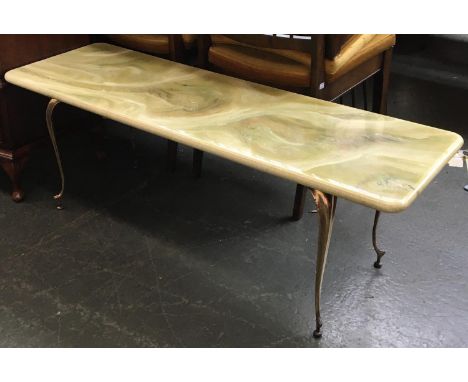 A small sofa table together with a small resin 'onyx' coffee table, 121cmW 