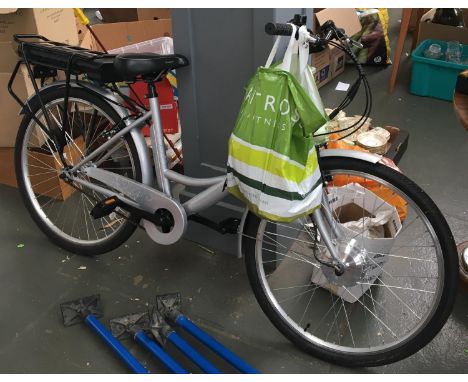 An Assist Step-Thru Hybrid Electric Bike, with charger, helmet and instruction manual 