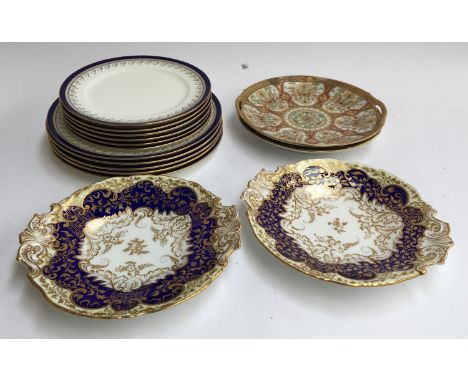 A small quantity of Cauldon retailed by Phillips's New Bond Street; together with two 19th century gilt dishes and Noritake w