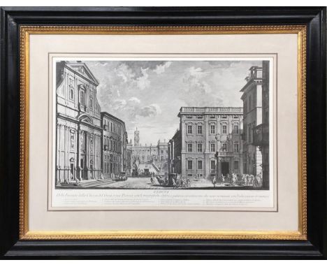 After Francesco Panini (1745 - 1812), eight large decorative Italian architectural engravings in ebonised frames with moulded