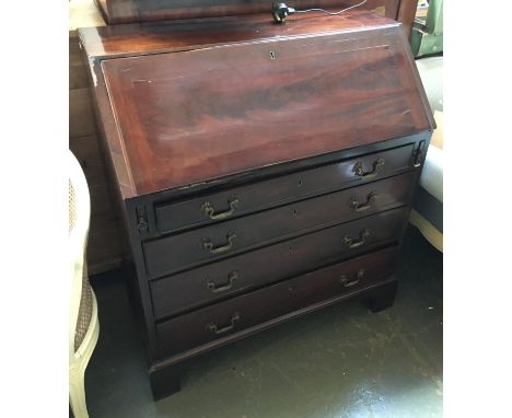 A 19th century mahogany bureau, fall front over four graduating drawers, on bracket feet, 91cmW 