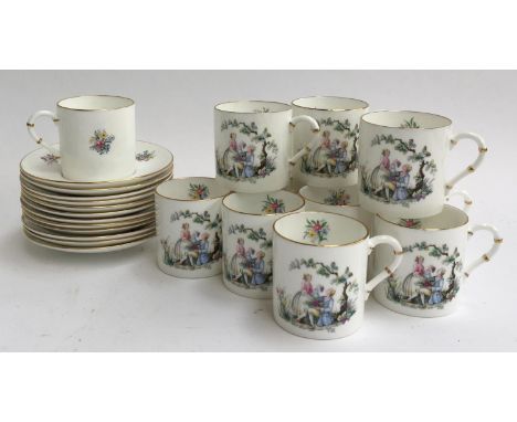 A Royal Worcester 'Watteau' set of 12 coffee cans and 12 saucers 