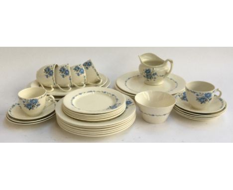A blue floral vintage part dinner service, with plates, side plates etc 