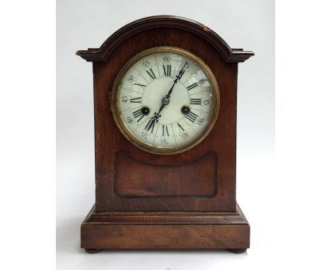 A mahogany cased mantel clock, 14 day striking movement, roman numerals with arabic minutes, 34cmH 