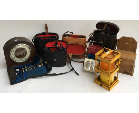 A mixed lot to include a number of binoculars: Lieberman &amp; Gortz; Prinz 10x50; Miranda 10x50; Cross &amp; Herbert 8x30, a