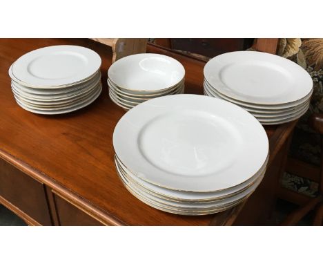 A 'Harmony' china part dinner service heightened in gilt, to include dinner plates (6), medium plates (6), side plates (9) an