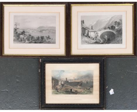 Two 19th century engravings after W.H. Bartlett, 'Geneva from Coligny' and 'Scene in the Valley of St. Nicholas', each 11.5x1