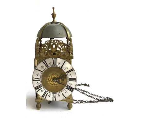 A 17th century style bracket clock, with ebonised bracket, chain and weight 