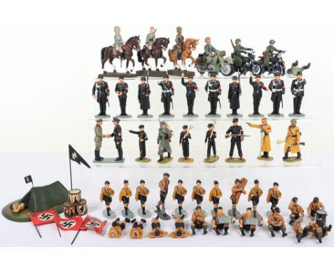 Selection of Mostly Modern Elastolin and Lineol Figures, including SA, Hitler Youth, Allgemeine-SS flag bearer party, DJ and 