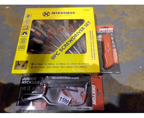 New unused screwdriver set, knife and hacksaw. Not available for in-house P&amp;P 