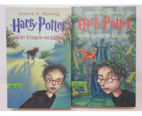 Two German first edition Harry Potter paperback books, Chamber of Secrets and Prisoner of Azkaban. UK P&amp;P Group 2 (£20+VA