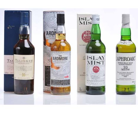 LAPHROAIG 10 YEARS OLD 
Islay Single Malt Scotch Whisky. Distilled and bottled in Scotland by D. Johnston & Co., (Laphroaig),