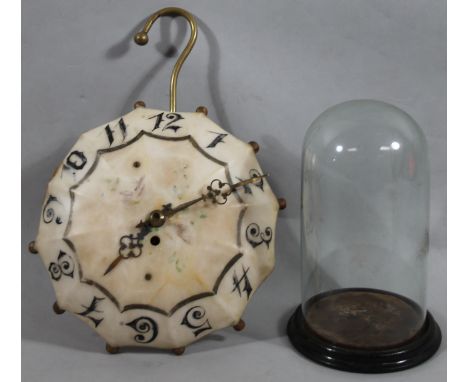 An early 20thC frosted glass umbrella hanging clock, with painted Arabic dial, pierced pointers and hook hanger, 40cm high, a