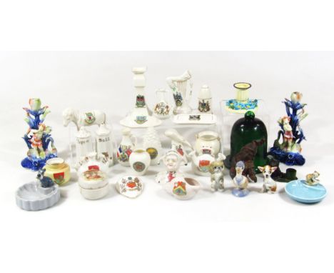 Various miniature souvenir crested and other china, to include York Arcadian Jester, 7cm high, cruet, Wade miniature ashtrays
