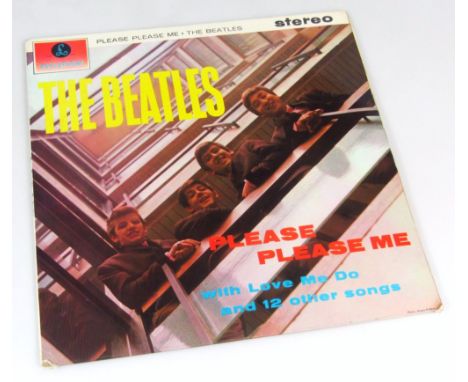 The Beatles Please Please Me stereo 33 1/3 first pressing record, with gold on black type, Dick James Mus. Co mistakes, lamin