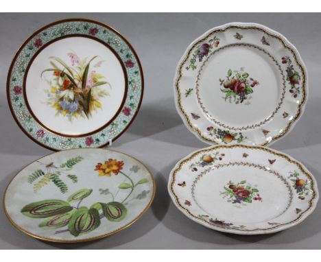 Various cabinet plates, to include a 19thC Worcester example decorated with flowers with an outer floral border, on turquoise