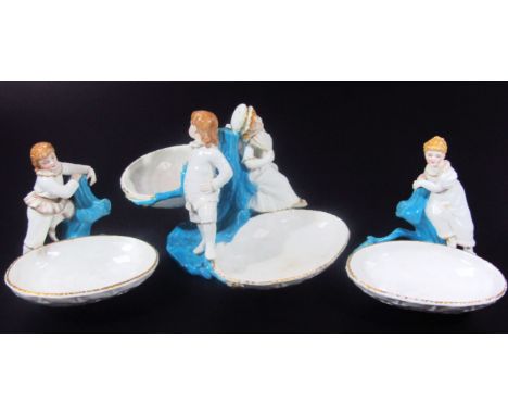 A late 19thC Royal Worcester porcelain table condiment set, comprising two open bowls, and two other singular examples, each 