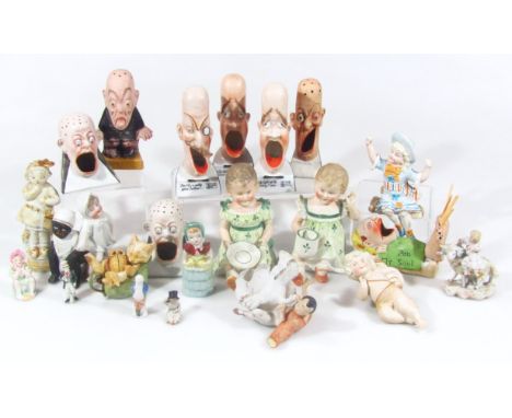 Various bisque and other porcelain, other early 20thC piano style children, 13cm high, Light Of The Silvery Moon and other co