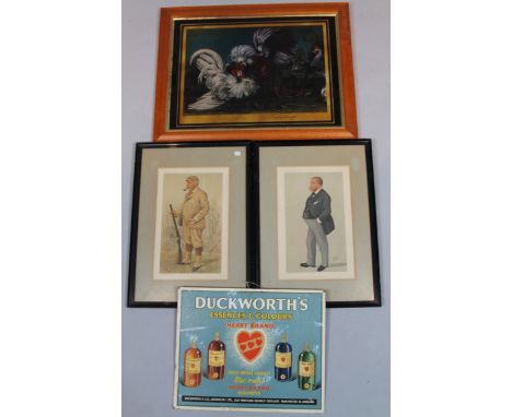 A Duckworth's Essences and Colours advertising board, 36cm x 45cm, Vanity Fair spy print, Mr Christopher Wills, another Lette