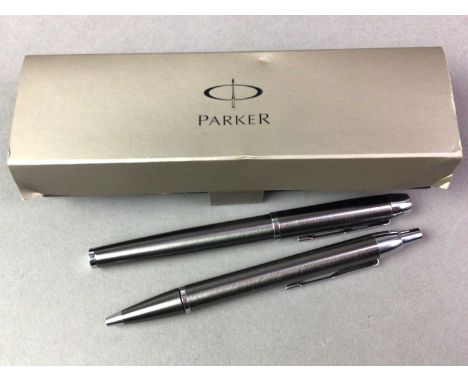 PARKER FOUNTAIN AND BALLPOINT PEN SET AND AN EVA AIR BALLPOINT PEN both boxed