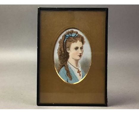 GROUP OF PORTRAIT MINIATURES each of various poses, along with a group of miniature pictures and various newspapers, housed i