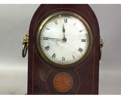 MAHOGANY MANTEL CLOCK AND A CIRCULAR BAROMETER  the clock with circular white dial and Roman numeralsmantel clock 22cm highQt