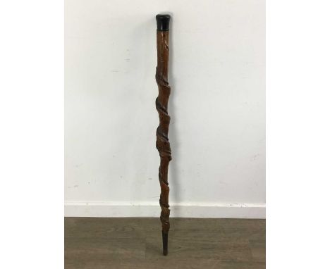 VICTORIAN WALKING STICK ALONG WITH A VICTORIAN TRUNCHEON the stick finial with mother of pearl plaque inscribed Monsieur DeFl
