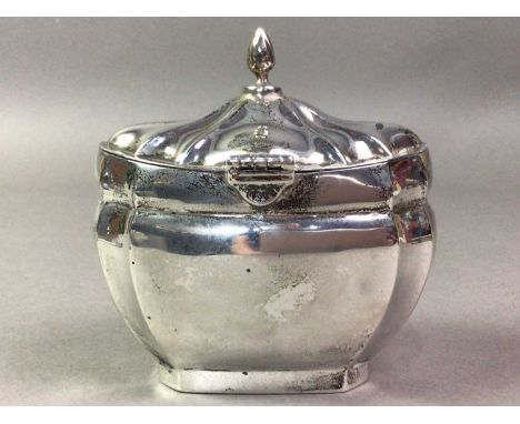 SILVER TEA CADDY ALONG WITH A CIGARETTE BOX AND PEPPER POT the caddy by Walker &amp; HallQty: caddy weight 146g
