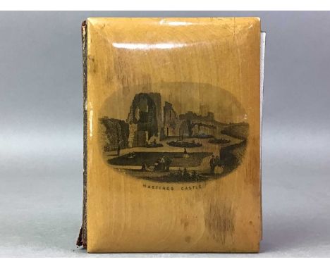 GROUP OF THREE MAUCHLINE WARE COVERED BOOKS one book titled 'Heavenly Light Cheering Texts From Scripture', along with a curl