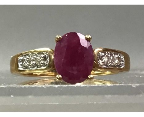 RUBY AND DIAMOND RING marked 10K, size N