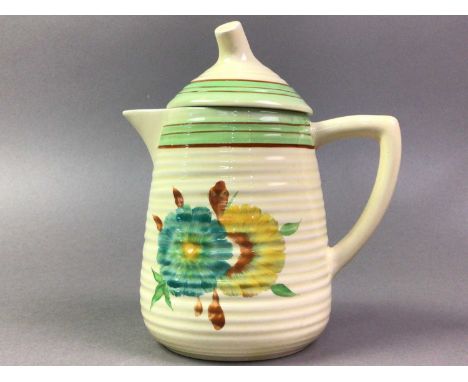 ART DECO WILKINSON LTD POTTERY JUG WITH COVER AND FURTHER DECORATIVE CERAMICS, GLASS AND METALWARE comprising a Crown Devon l