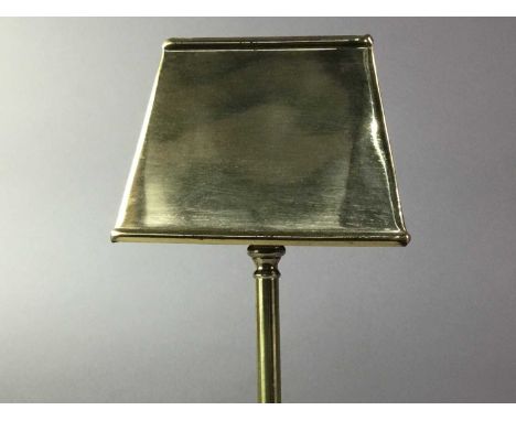 COACH HOUSE BRASS TABLE LAMP WITH BRASS SHADE of rectangular form with stepped base57cm highScratches to the lamp, some dents