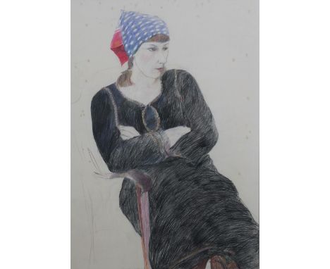 FIONNA CARLISLE (SCOTTISH b. 1954) watercolour portrait of a woman, signed in pencil, framed under glass, 54 x 77cm