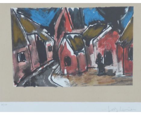 JOSEF HERMAN OBE RA, (Polish/British 1911-2000) VILLAGE SCENE, lithograph, 32/150, signed in pencil, framed under glass, 60 x