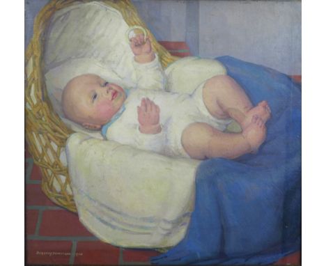 DOROTHY JOHNSTONE A.R.S.A (SCOTTISH 1892-1980), A BABY - IAIN IN HIS COT 1926, signed oil on canvas, framed under glass, 68 x