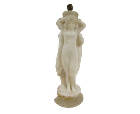 A 19thC carved alabaster figural table lamp, depicting  the Three Graces, 44cm high. (Socle AF) 