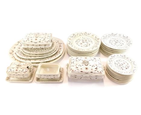 A TG &amp; FB late 19thC Dresden pattern dinner service, on a brown and white ground decorated with brown floral detailing, c