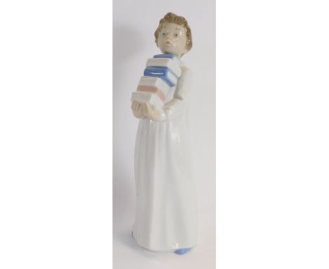 A Nao porcelain figure of a child carrying books, 28cm high.