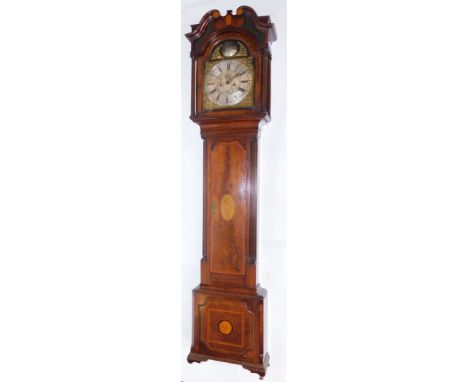 R Winstanley, Omskirk. A 19thC mahogany longcase clock, with brass dial marked Winstanley, Omskirk, with silvered Roman numer