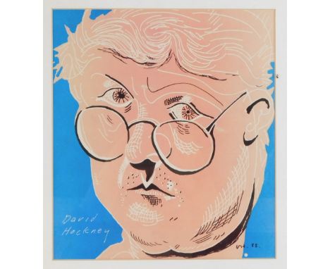 After David Hockney (British, b.1937). Self portrait, print, published by The Sunday Times 1988, 29cm x 25cm. 