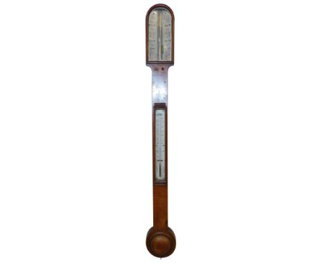 A Negretti &amp; Zambra mahogany cased aneroid stick barometer, the silvered register plates  marked 1 Hatton Garden, London,