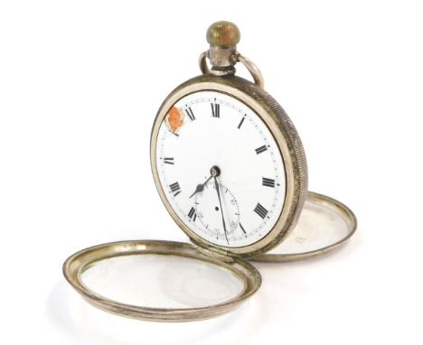 A George V silver pocket watch, with white enamel dial with Roman numerals and second hands, in a silver case, Birmingham 191
