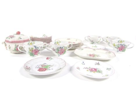 A Copeland Spode pottery part breakfast service in the Marlborough pattern,  comprising tureen and cover, serving plate, five