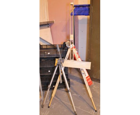ARTISTS EASEL. Large wood folding artist easel and a camera tripod