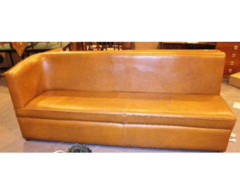 LEATHER UPHOLSTERED BENCH. Tan leather upholstered bench