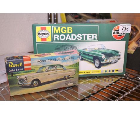MODEL CAR KITS. Two kit car models Airfix MGB Roadster and Revelle Ford Consul de Luxe